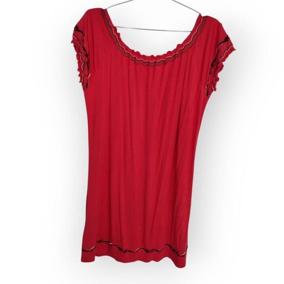 Womens Sundress Sz Large Scoop Neck Summer Jersey Knit Coverup Beachy Red Peasan - Picture 2 of 10